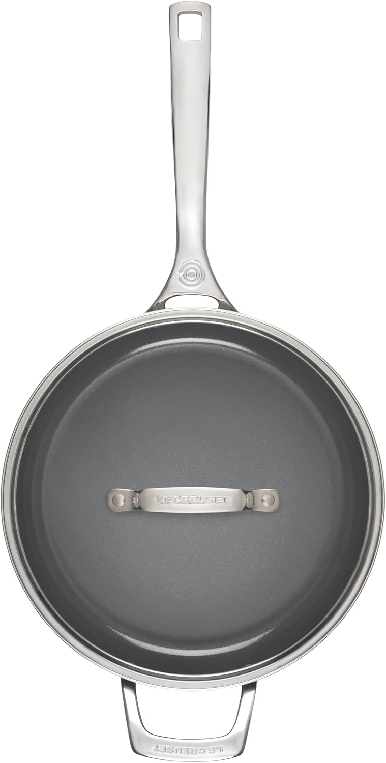 Le Creuset Essential Non-stick Ceramic Sauté Pan with Glass Lid, 4 ¼ qt.