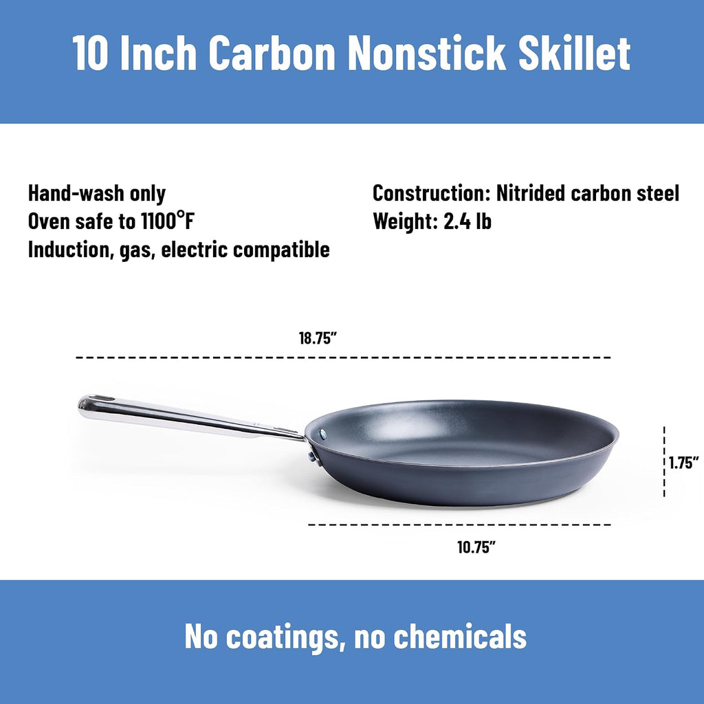 Misen Carbon Nonstick™ Skillet - Nitrided Carbon Steel - Professional Alternative to Teflon - 1100°F High Heat Ready - Easy Release - Induction, Oven, & Grill Safe - 10 Inch