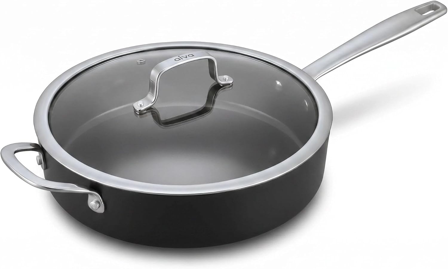 Alva Maestro 4QT Ceramic Nonstick Sauté Pan with Lid – Made With No PTFE, PFOA, PFAS, Oven & Induction Safe to 400°F – Easy Clean, Deep Sauté Pan for Family Meals, Braising & One-Pot Cooking