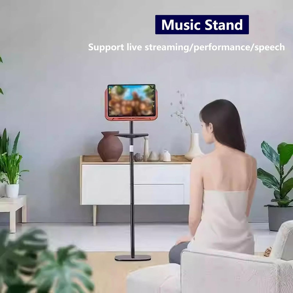 Music Stand,2 in 1 Dual-Use Folding Sheet Music Stand & Desktop Book Stand,Height Adjustable from 19.68' to 55.11',Equipped with Microphone Stand, Phone Holder and Tray