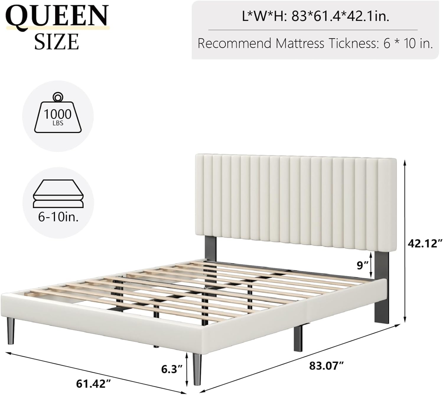 HAOARA Queen Size Platform Bed Frame with Velvet Upholstered Headboard, Queen Bed Frame with Strong Wood Slats, Box Spring Optional, Mattress Foundation, Easy Assembly Beige