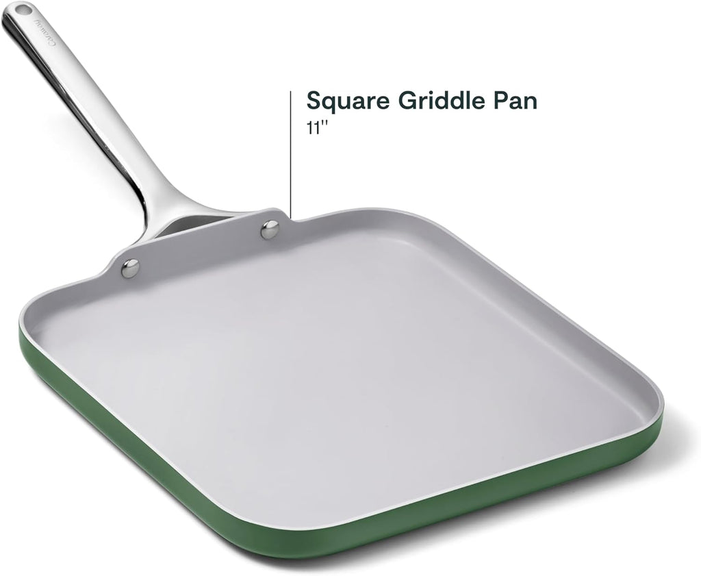 Caraway Square Griddle Pan - 11' Square Pan - Non-Stick Ceramic Coated - Non Toxic, PTFE & PFOA Free - Oven Safe & Compatible with All Stovetops - Sage