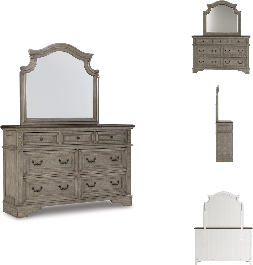 Signature Design by Ashley Lodenbay Casual Smooth-Gliding 7-Drawer Dresser and Mirror with Safety Stop, Light Gray & Dark Brown