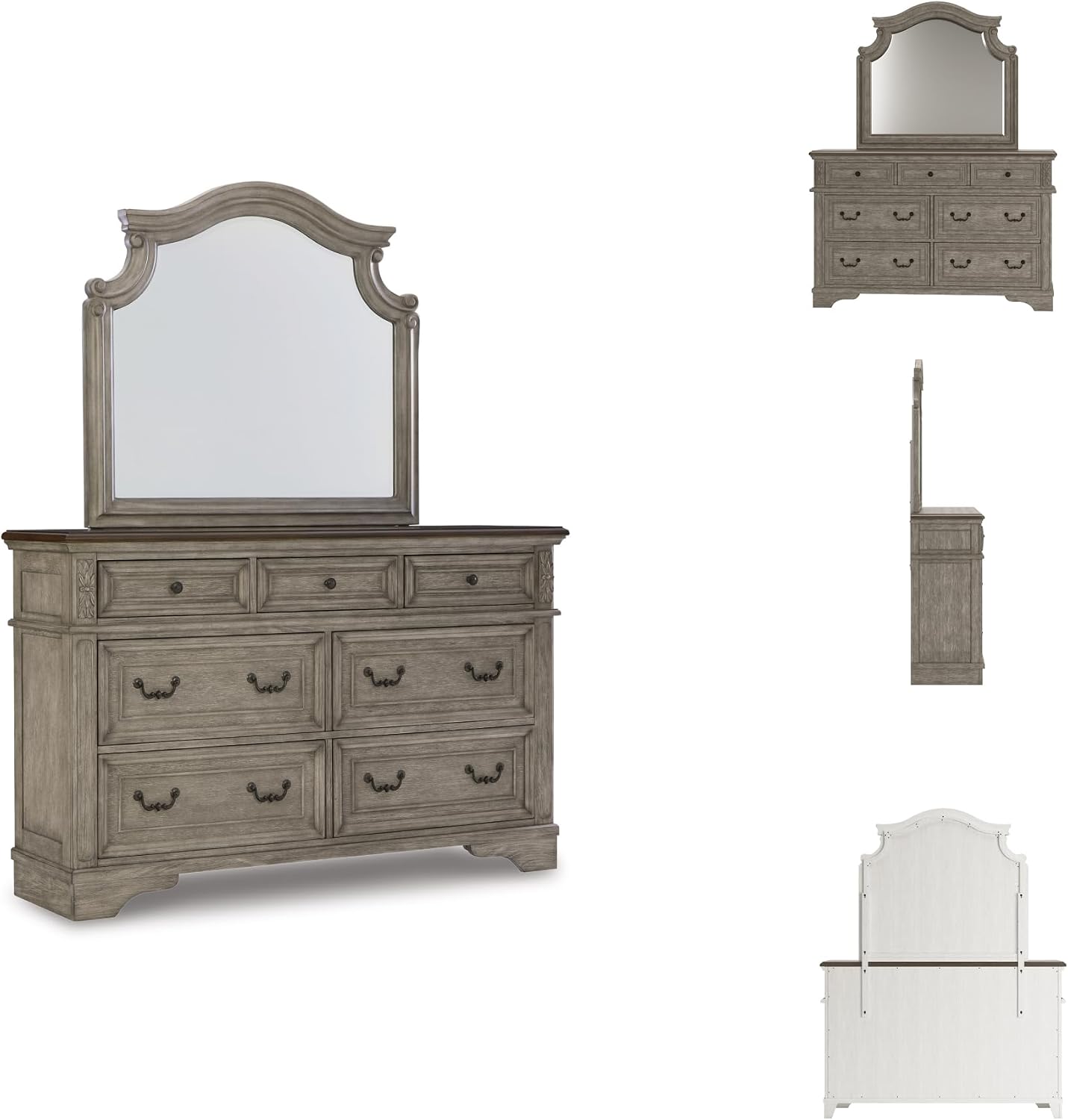 Signature Design by Ashley Lodenbay Casual Smooth-Gliding 7-Drawer Dresser and Mirror with Safety Stop, Light Gray & Dark Brown
