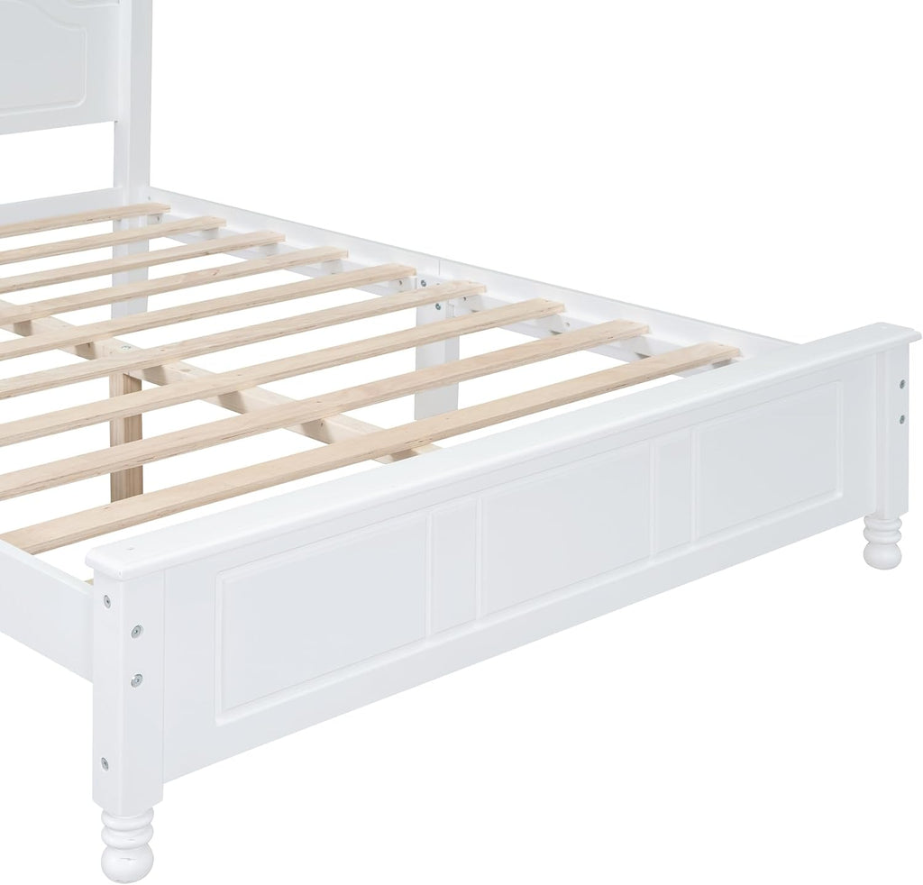 Merax Classic Retro Solid Wood Platform Bed with Headboard, Full Bed Frame/No Box Spring Needed/Easy Assemble White