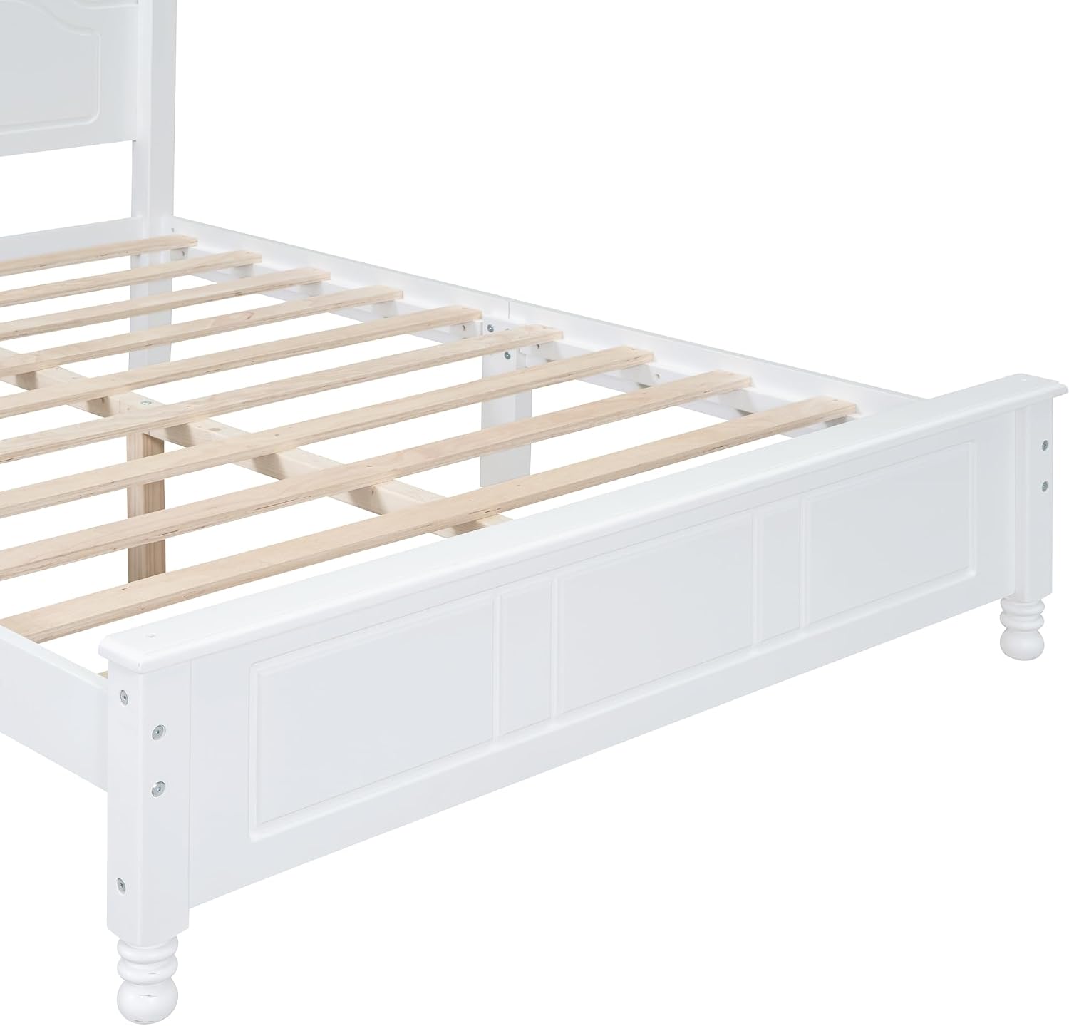 Merax Classic Retro Solid Wood Platform Bed with Headboard, Full Bed Frame/No Box Spring Needed/Easy Assemble White