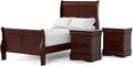 Furniture of America Louis Phillipe Traditional Solid Wood 3 Piece Bedroom Set, Twin Bed Frame and Nightstands Set of 2, Chic Sleigh Bedframe with Headboard and Footboard, Box Spring Needed, Cherry