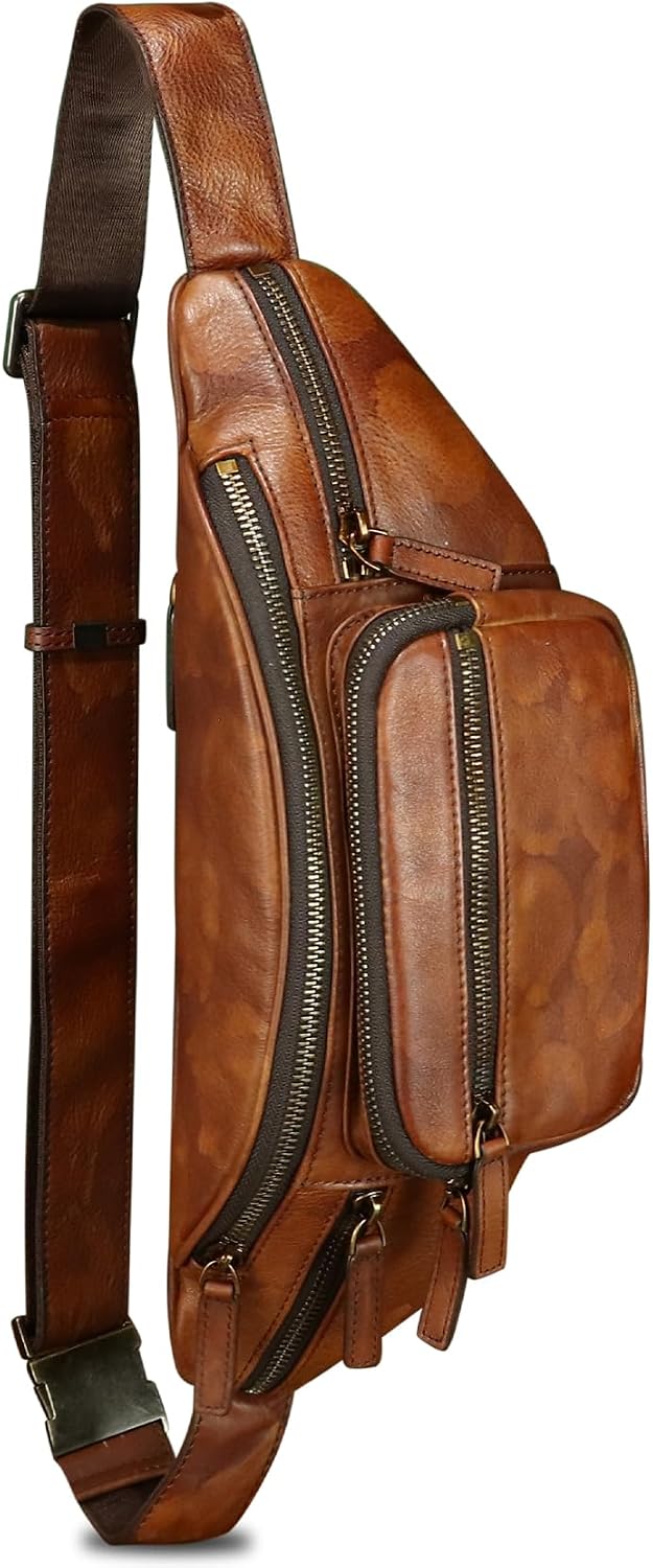 Genuine Leather Fanny Packs for Women and Men Waist Bag Vintage Hip Bum Bag Over Shoulder Crossbody Sling Bag (Multicolor)