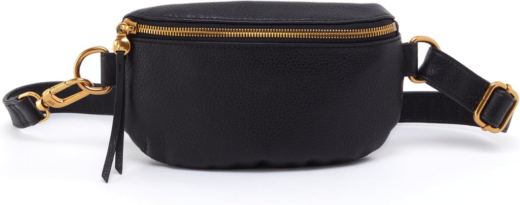 HOBO Fern Leather Convertible Crossbody, Sling, and Belt Bag - Lightweight & Adjustable, Zip Closure, with Capacity for Essentials & Accessories for Travel, Black