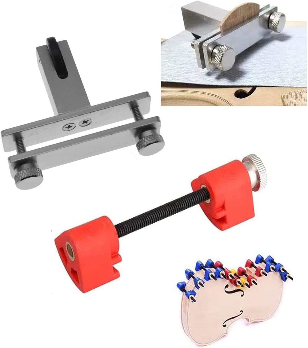 19pcs Violin Bridge Fitting Tool Include Crack Repair Tuning Fork Bridge Clamp Sound Post Setting Fingerboard Template Tool with Carry Bag Luthier Tool for Violin Repair Maintenance