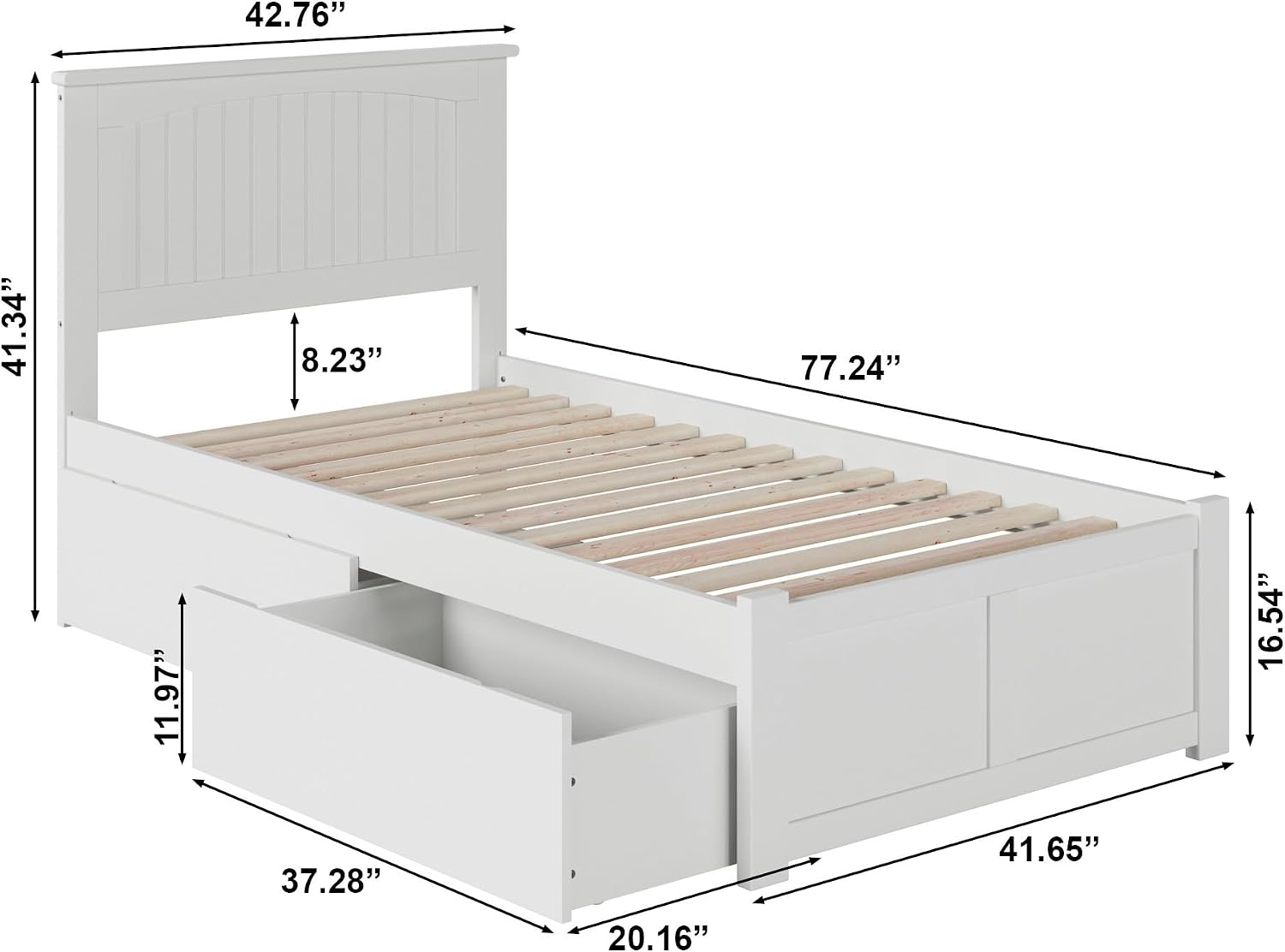 AFI, Nantucket Twin Platform Bed with Footboard & Storage Drawers, White