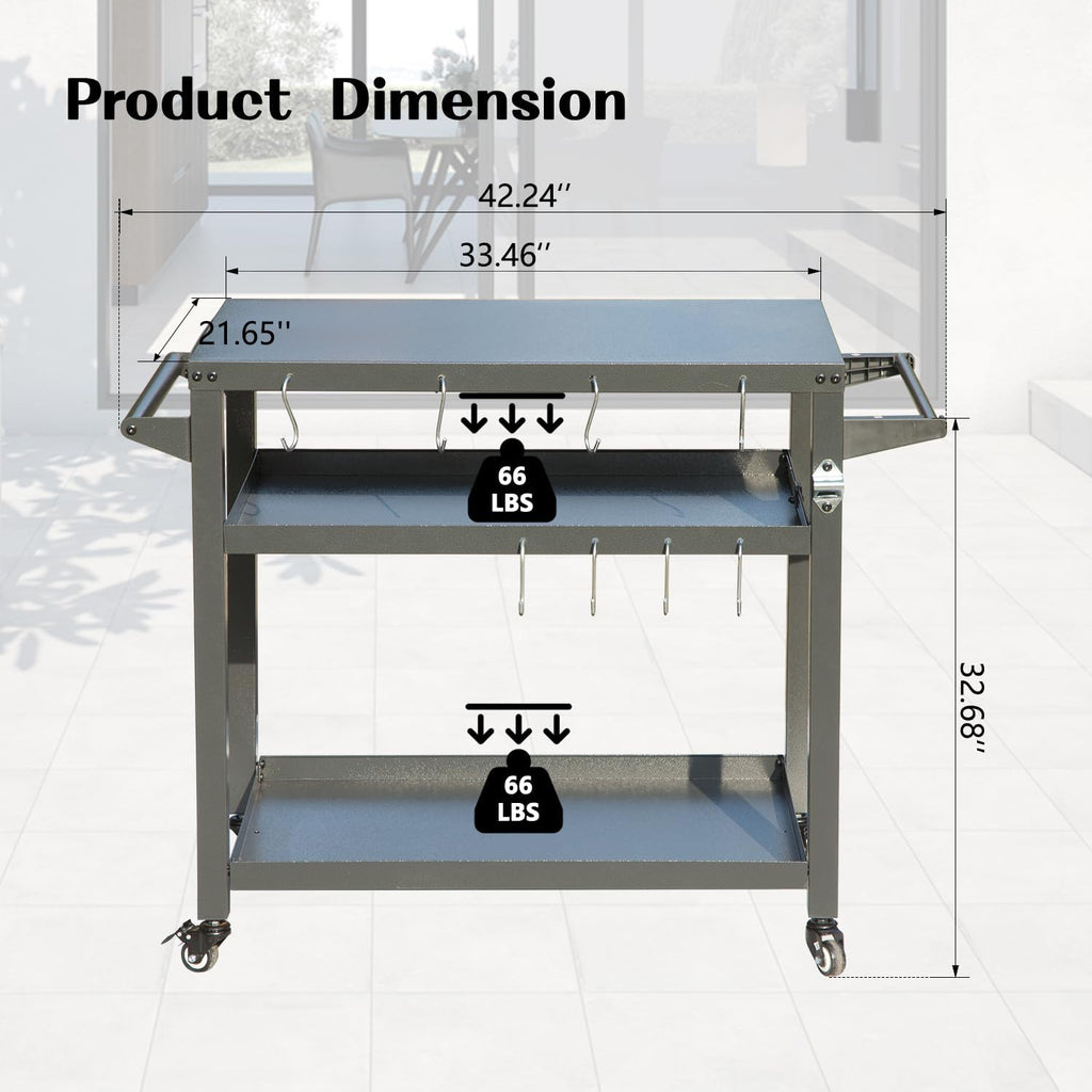 Domi 3-Tier Outdoor BBQ Grill Cart with Lockable Wheels | Portable Pizza Oven Stand & Food Prep Station | Compatible with Blackstone Griddle & Propane Tanks | All-Weather Patio Cooking cente