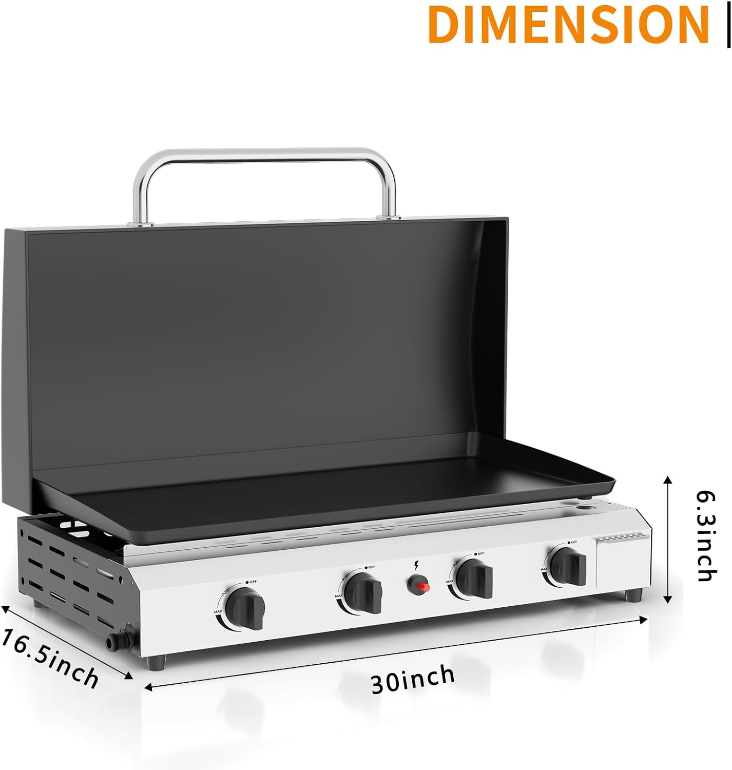 30'' Gas Griddle Flat Top Grill with Lid, 4-Burner Tabletop Portable Propane Griddle for Outdoor Cooking, BBQ, Camping & Tailgating Barbecue, 60,000BTU Output