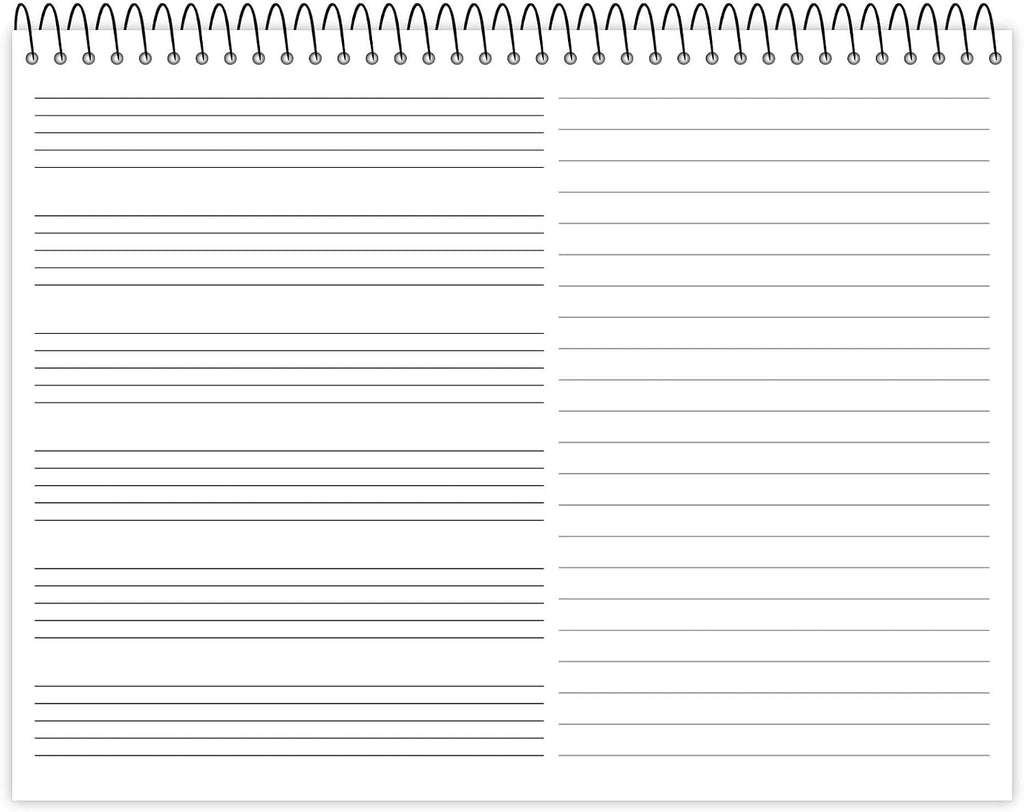 Roaring Spring Descant Spiral Music Notebook, Case of 24, Unique Staff & Wide Ruled Multi-Format Manuscript, 11' x 8.5' 64 Pages, Top Bound, Heavy 20lb White Paper