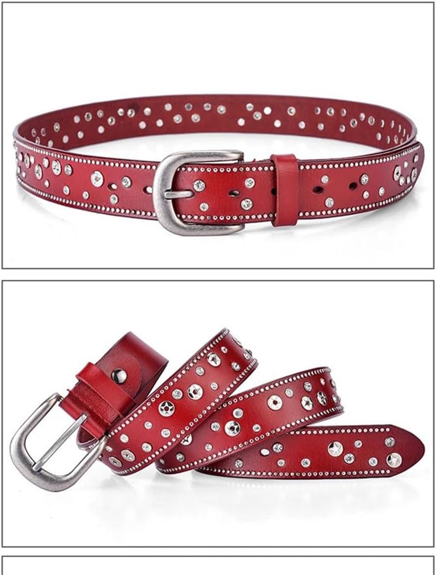 Women Retro Leather Rivet Belt European American Style For Jeans Street Outfits