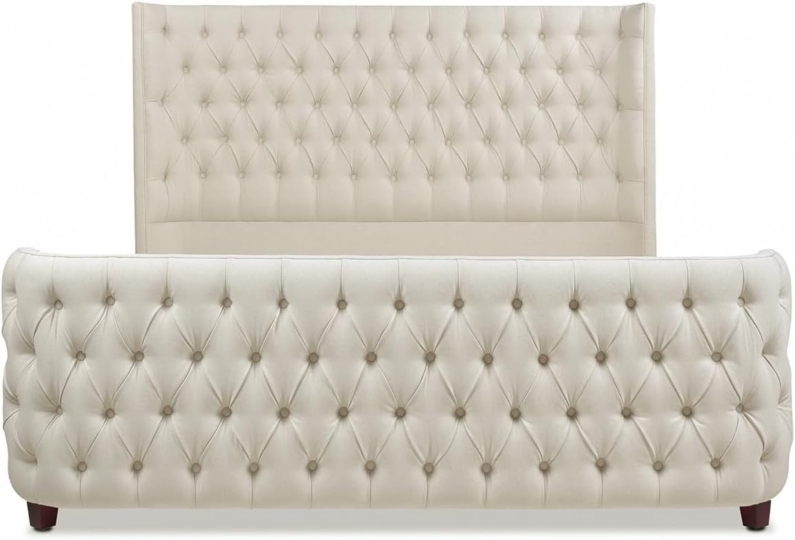 Jennifer Taylor Home Brooklyn King Tufted Panel Bed Headboard and Footboard Set, Light Beige Linen