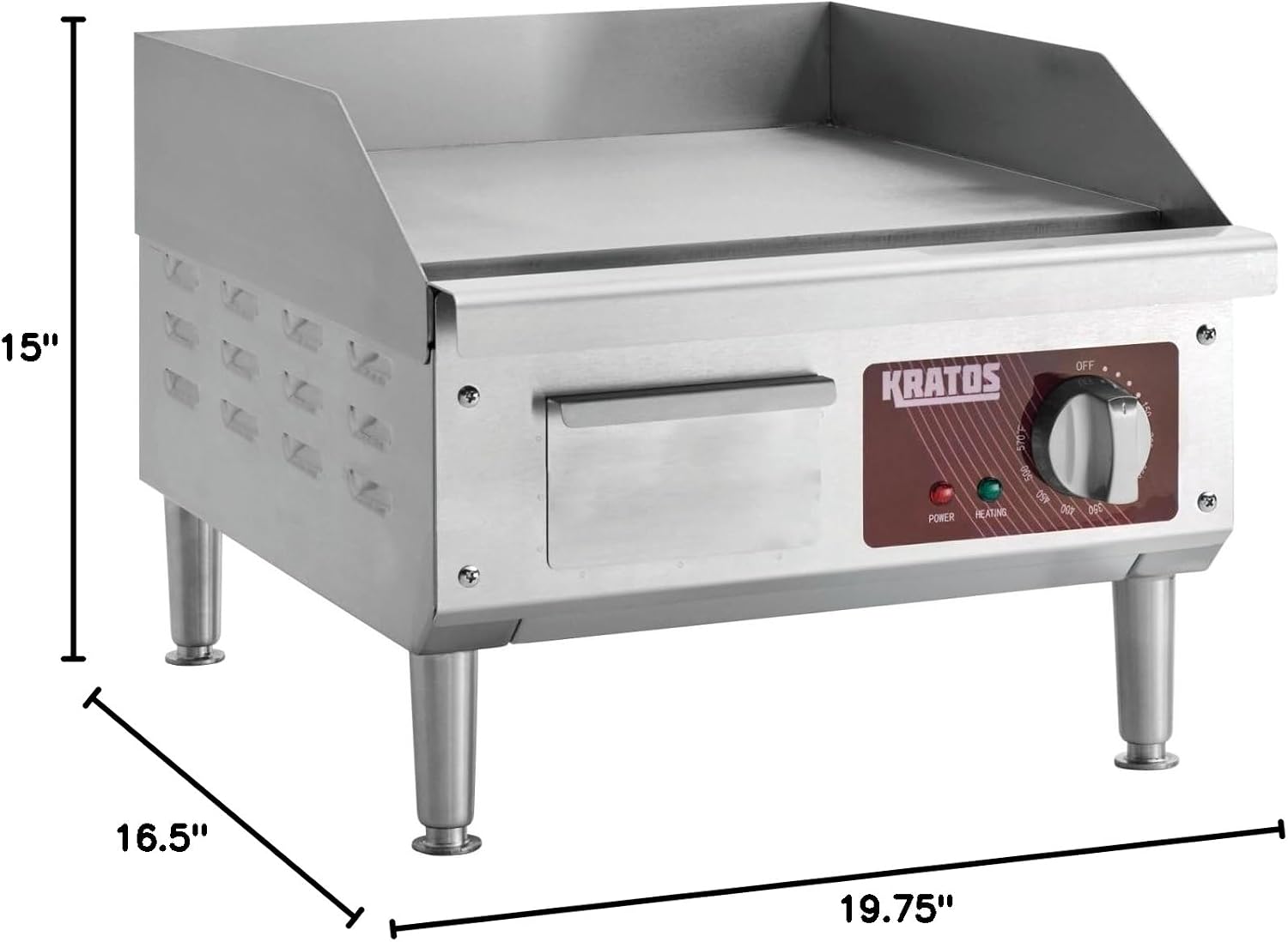 Kratos 16' Commercial Electric Countertop Griddle, Flat Top Stainless Steel Grill for Restaurants, 120V, 1750W (29M-005)