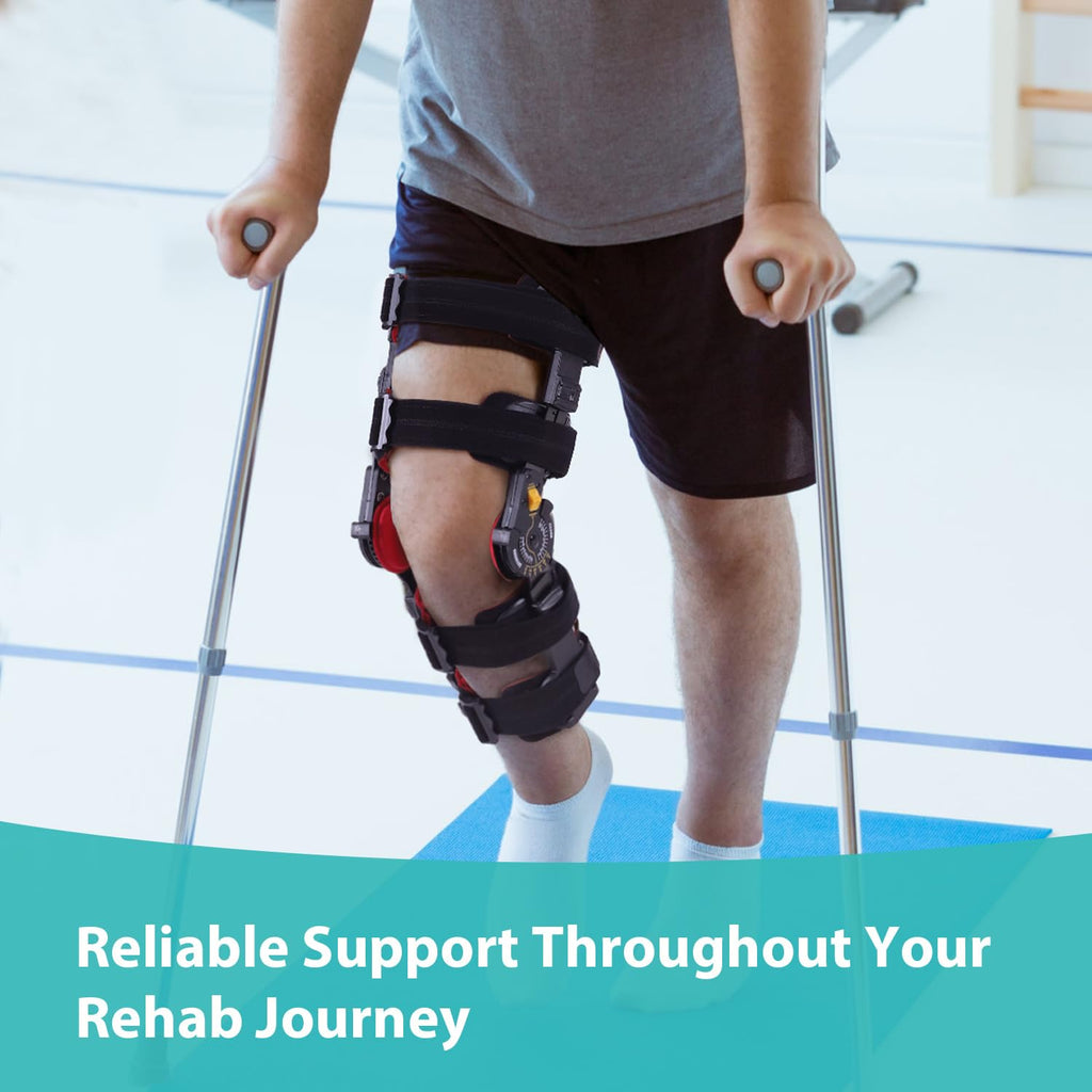 Gambo ROM Knee Brace: Hinged Knee Brace for ACL, MCL, PCL Injuries & Arthritis - Adjustable Post-Op Knee Support for Recovery