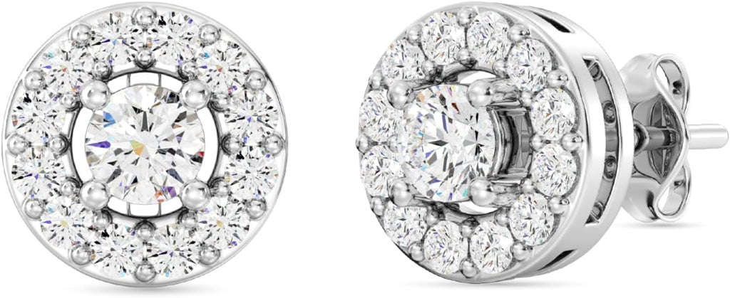 Gilded Lab-Grown Diamond Stud Earrings Sterling Silver and 14KT Yellow Gold Plated Silver | Round Halo Shaped Studs | Hypoallergenic Fine Jewelry | Prong Setting, Push Back Nut | SI1 Clarity, F Color 1/4, 1/2, 3/4, 1 ct tw