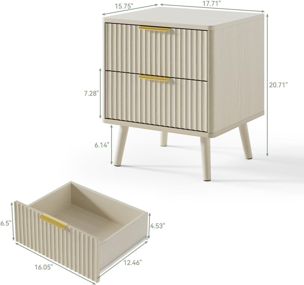 LYNSOM Fluted Dresser and Nightstand Sets 4 Piece, 2-Drawer Nightstands and 5/6 Drawers Dresser, Wood Bedroom Furniture Set for Home, Bedroom, Beige