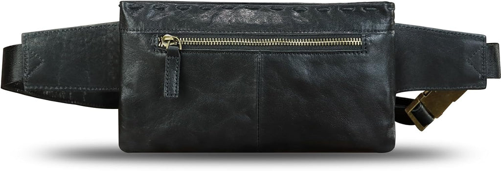 Genuine Leather Waist Bag Fanny Packs Hip Bag for Women and Men Real Leather Small Fanny Bag Sling Bag Crossbody Bags Chest Purses (Black), LRTO-15006(Black)