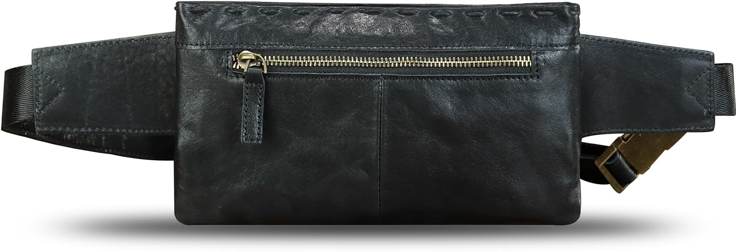 Genuine Leather Waist Bag Fanny Packs Hip Bag for Women and Men Real Leather Small Fanny Bag Sling Bag Crossbody Bags Chest Purses (Black), LRTO-15006(Black)