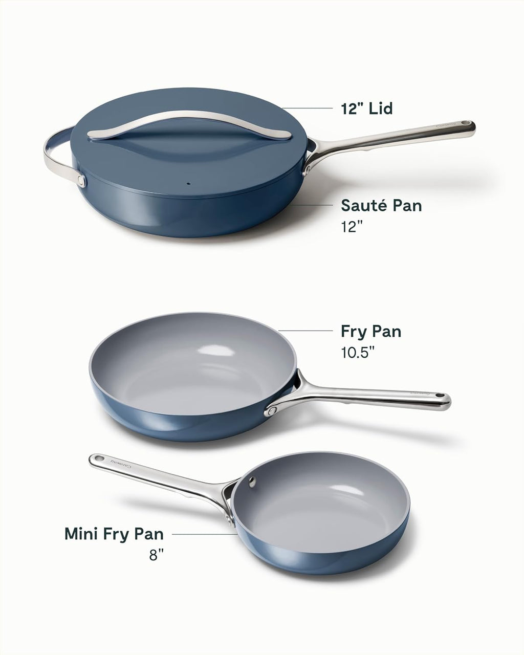 Caraway 4-Piece Fry Pan Set - Non-Stick Frying Pans (10.5' & 8') & Non-Stick Sauté Pan - Non Toxic, PTFE & PFOA Free - Oven Safe & Compatible with All Stovetops (Gas, Electric & Induction) - Navy
