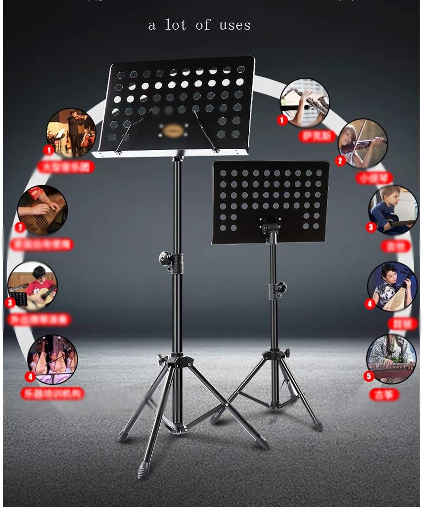 LXX Dual-Use Professional Foldable Sheet Music Stand Book Stand with Microphone Stand Holder and Carry Bag Music Sheet Clip