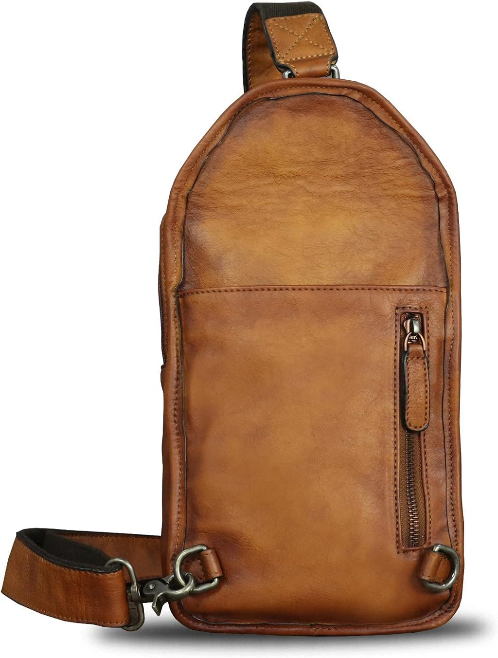 Genuine Leather Silng Bag for Men and Women Retro Leather Sling Backpack Purse Shoulder Crossbody Bag Chest Bag