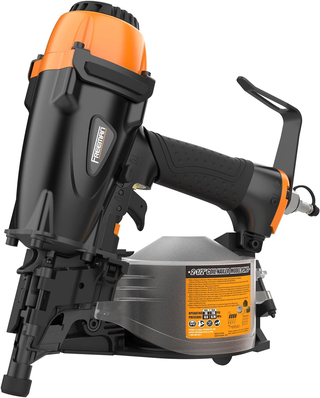 Freeman Pneumatic 15 Degree 2-1/2' Coil Siding Nailer with Adjustable Metal Belt Hook | PCN65