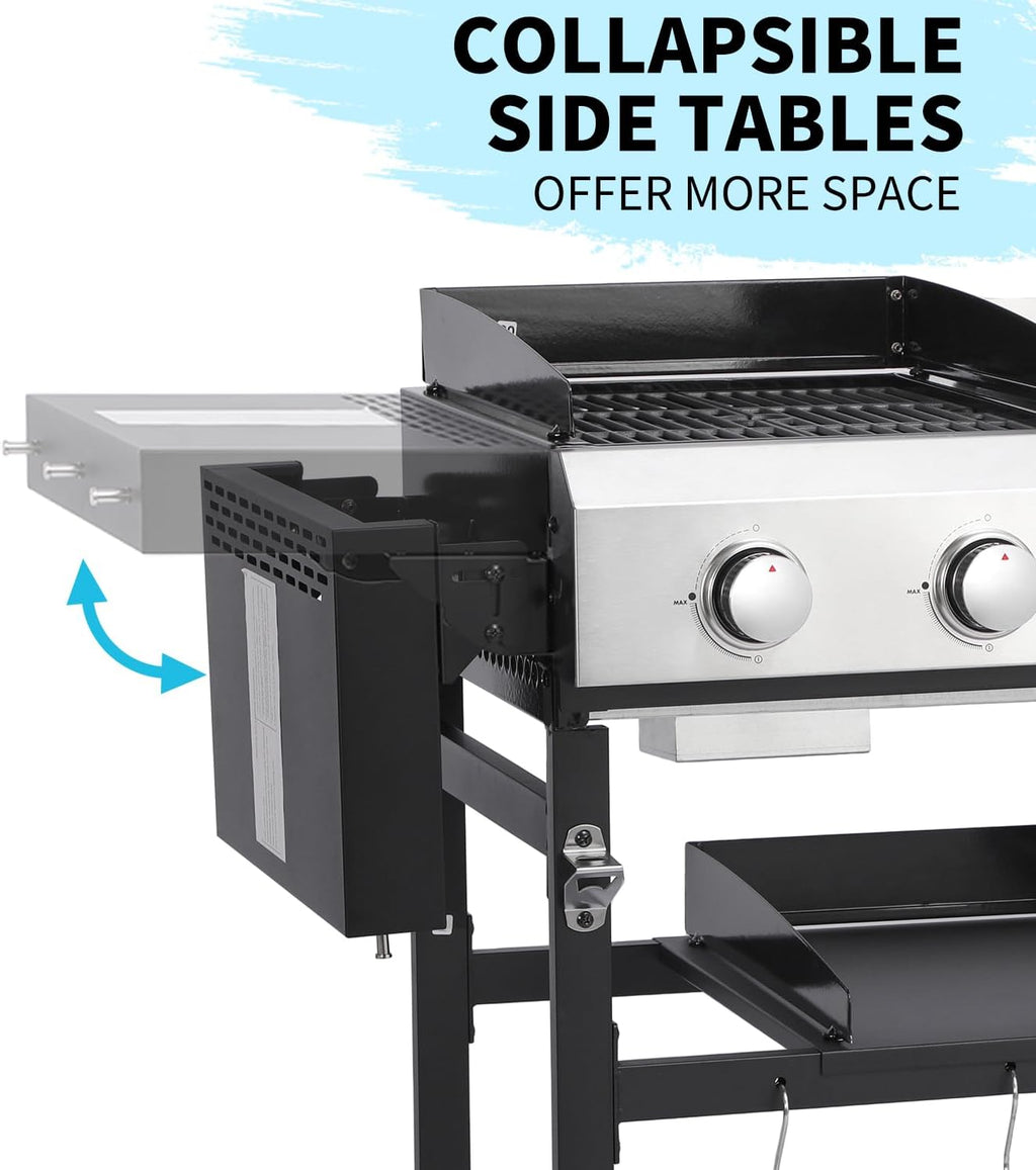 Propane Gas Grill and Griddle Combo, 4 Burner 40,000 BTU Outdoor Cooking Station with 483 Sq. In. Cooking Area, Portable BBQ for Garden Patio Backyard Barbecue