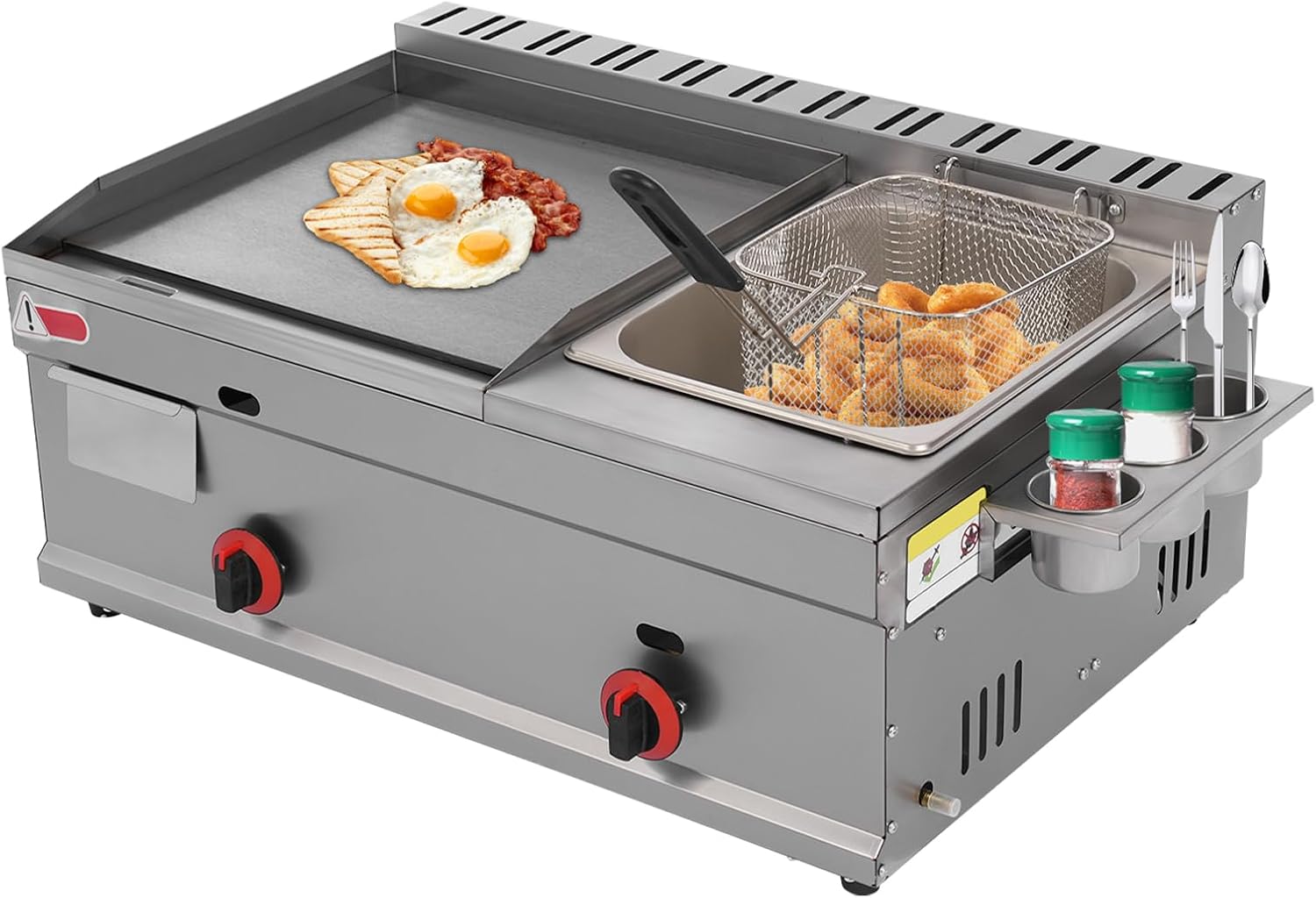 Commercial Flat Top Grill and 6L Deep Fryer Combo, Gas Nonstick Griddle, Countertop Stainless Steel Griddle and Deep Fryer with Basket for French Fry Restaurants Fast Food Stands