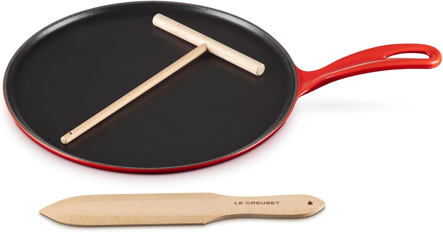 Le Creuset Enameled Cast Iron Traditional Round Crepe Pan, 10.25', Cerise