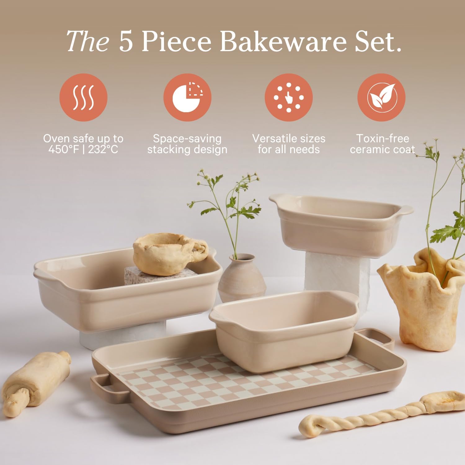 Our Place Bakeware Set | 5-Piece Ceramic Bakeware Collection with Stovetop-to-Oven Griddle Pan | PFAS-Free Non-Toxic Nonstick Pans, Oven Mat & Baking Dishes | Steam