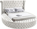 Meridian Furniture Luxus Collection Modern | Contemporary Round Shaped Velvet Upholstered Bed with Deep Button Tufting and Footboard Storage, King, Cream
