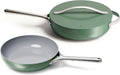 Caraway Fry Pan and Sauté Pan Duo - 10.5' Ceramic Frying Pan and 11.8' Deep Sauté Pan with Lid - Non Stick, Non Toxic, Oven Safe - Sage