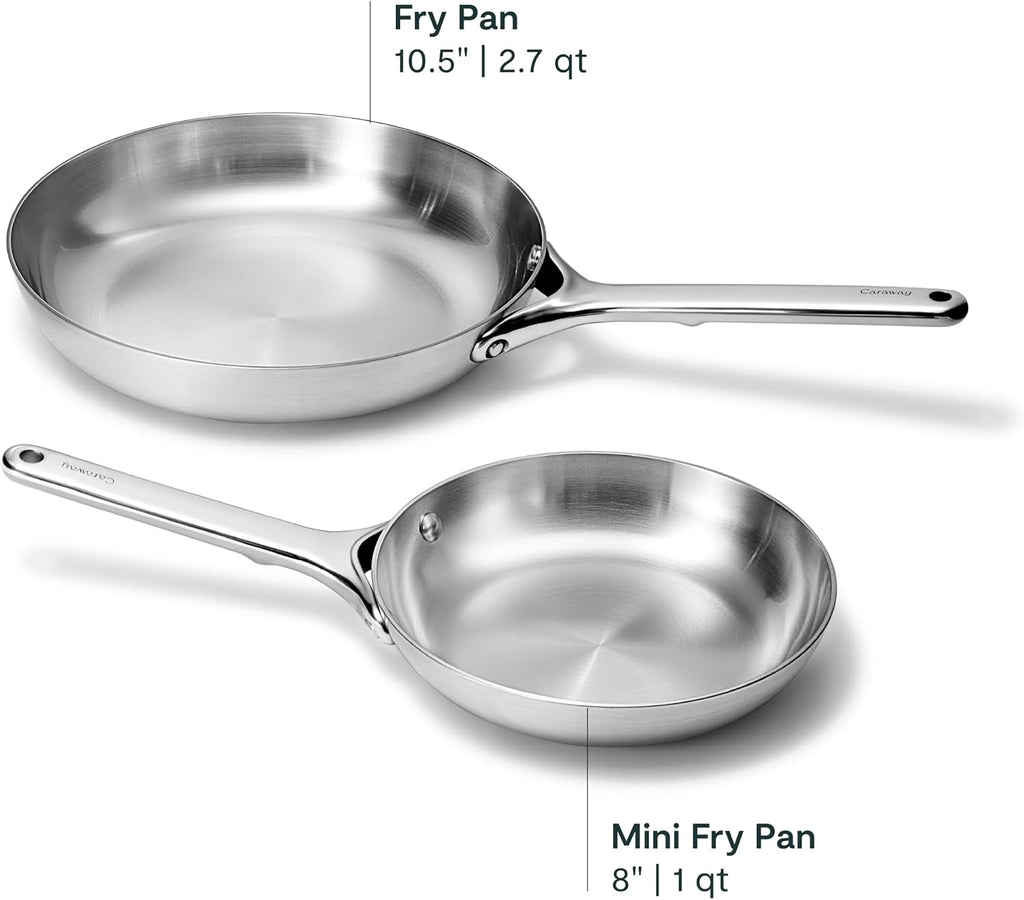 Caraway Stainless Steel Fry Pan Duo - 5-Ply Frying Pans (8' & 10.5') - Non-Toxic, PTFE & PFOA Free - Oven Safe & Stovetop Agnostic