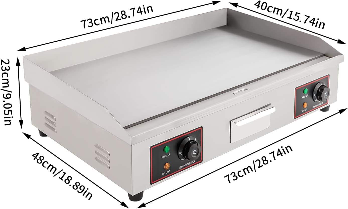 Commercial Electric Griddle, 30' 3000W Electric Countertop Flat Top Griddle Grill, Non-Stick Stainless Steel Teppanyaki Grill, Adjustable Temperature Control 122-572℉ (No Plug)
