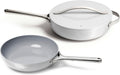 Caraway Fry Pan and Sauté Pan Duo - 10.5' Ceramic Frying Pan and 11.8' Deep Sauté Pan with Lid - Non Stick, Non Toxic, Oven Safe - Gray