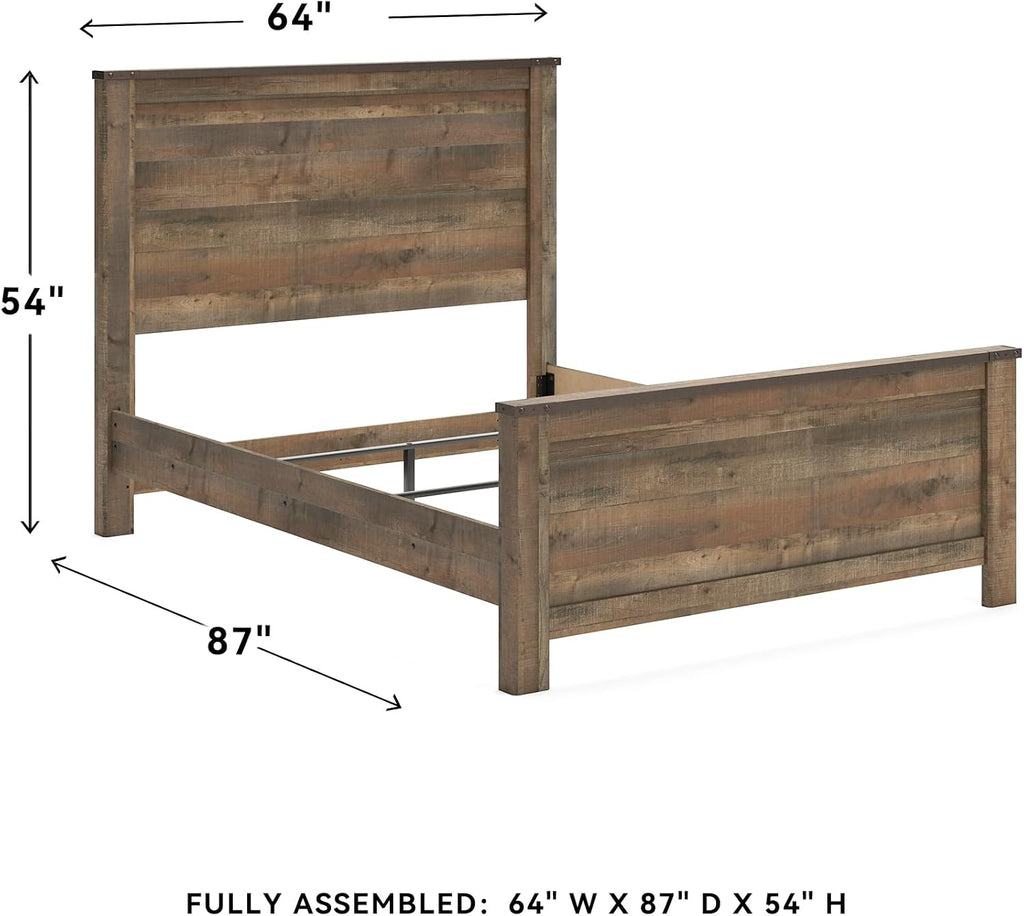 Signature Design by Ashley Trinell Casual Queen Panel Bed with Metal Slats and Nailheads, Foundation or Box Spring Needed, Dark Brown