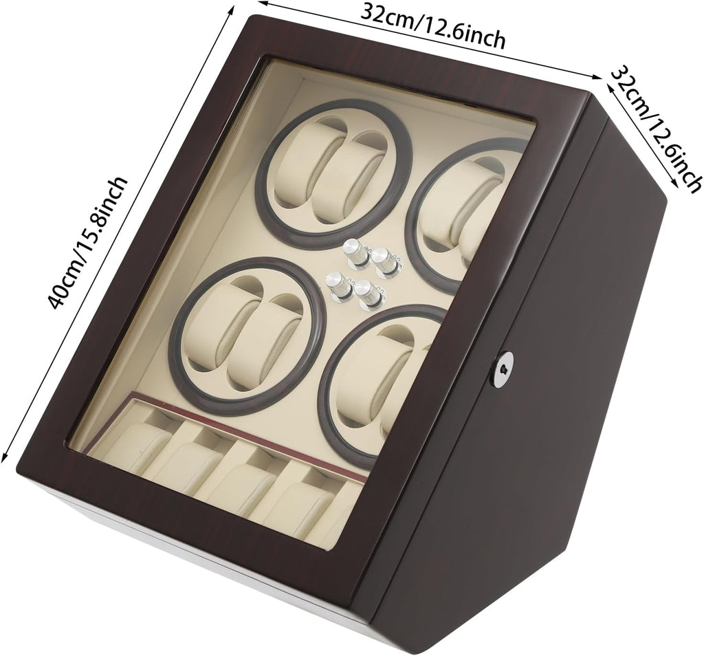 Automatic Watch Winder Display Case - 8 Winders + 5 Pillows, 4 Rotation Mode Luxury Watch Storage Box with Interior Light and Silent Motor for Man/Woman's Watches