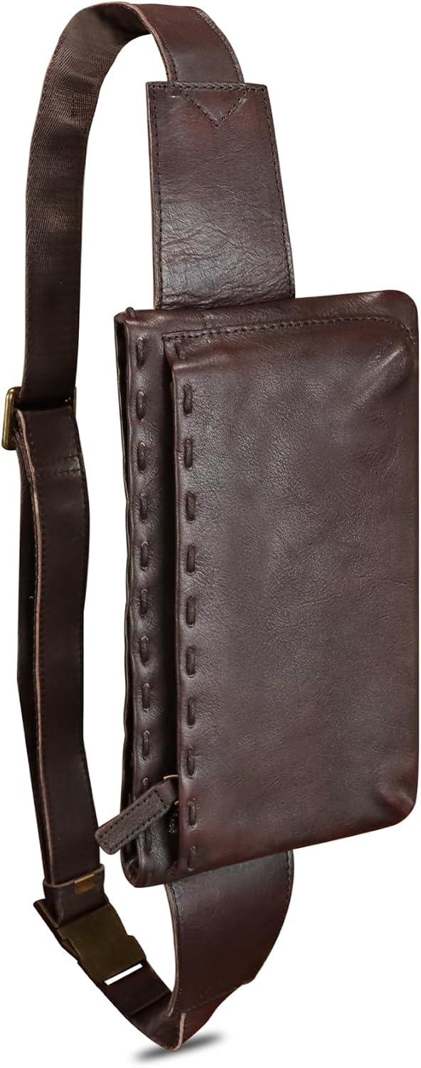 Genuine Leather Waist Bag Fanny Packs Hip Bag for Women and Men Real Leather Small Fanny Bag Sling Bag Crossbody Bags Chest Purses (Coffee)