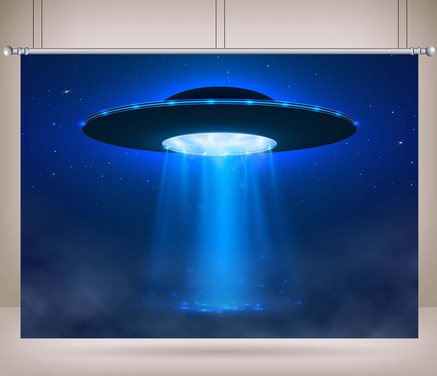 20x10ft UFO Backdrop Sci-Fi Alien Spaceship Background Glowing Flying Saucer Decor Outer Space Party Supplies Cosmic Theme Photo Booth Banner Science Fiction Celebration Decoration