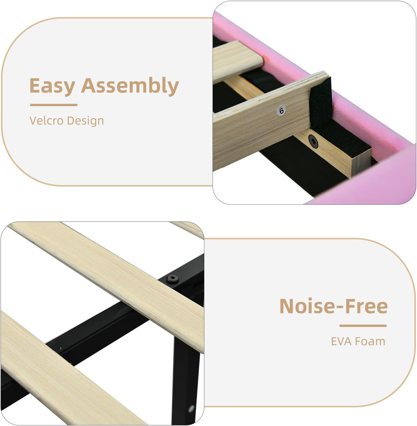 HOMBCK Queen Size Bed Frame with LED Lights and Velvet Adjustable Headboard, Queen Size Bed Frames with Diamond Headboard & Footboard, Wooden Slats Support, Noise Free, No Box Spring Needed, Pink