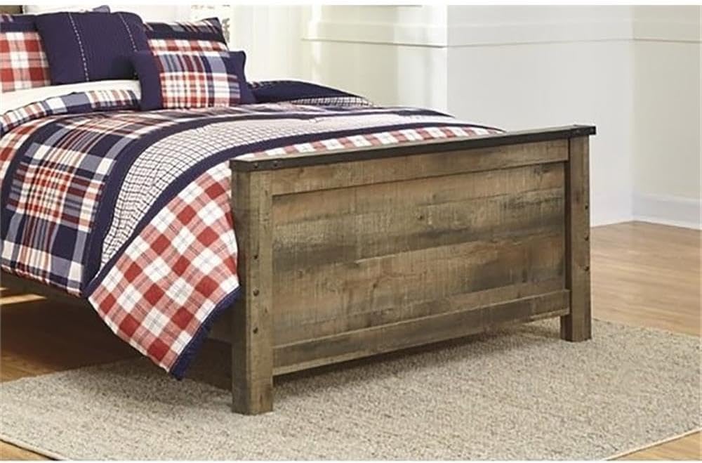BOWERY HILL Farmhouse Wood Full Size Panel Bed, Brown Finish, 53.82' H x 57.32' W x 82.99' D, Includes Headboard, Footboard, Rails, Wooden Slats, Indoor Bedroom Platform Bed Frame