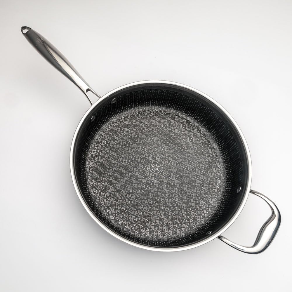 Hell's Kitchen Tri-Clad Hybrid 4 Quart Sauté Pan with Lid, Nonstick, Scratch-Resistant, Ergonomic Handle, Dishwasher Safe, Multi-Cooktop, and Oven-Safe (Original Nonstick)