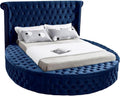 Meridian Furniture Luxus Collection Modern | Contemporary Round Shaped Velvet Upholstered Bed with Deep Button Tufting and Footboard Storage, King, Navy