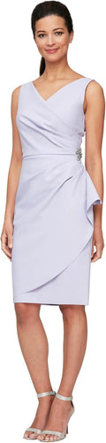 Alex Evenings Women's Slimming Short Ruched Dress with Ruffle (Petite and Regular)