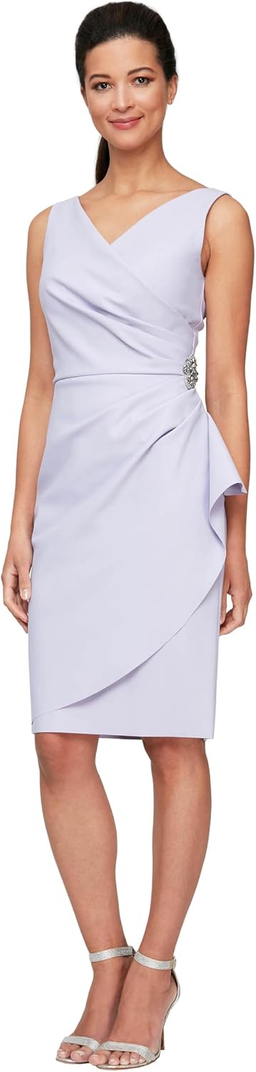 Alex Evenings Women's Slimming Short Ruched Dress with Ruffle (Petite and Regular)