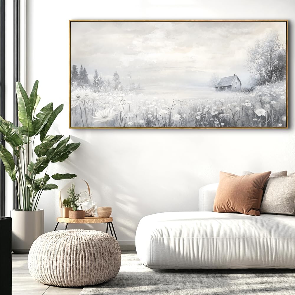 Abstract Landscape Wall Art - Framed Modern Canvas Painting for Living Room, Bedroom Home Office Decor, 60x30 Inch Ready to Hang